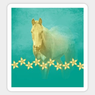 Golden ghost horse on teal Sticker